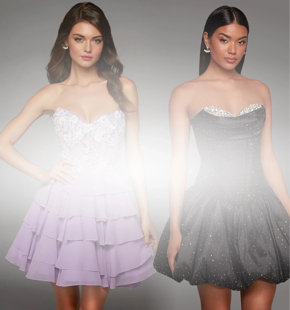 Photo of models wearing prom dresses