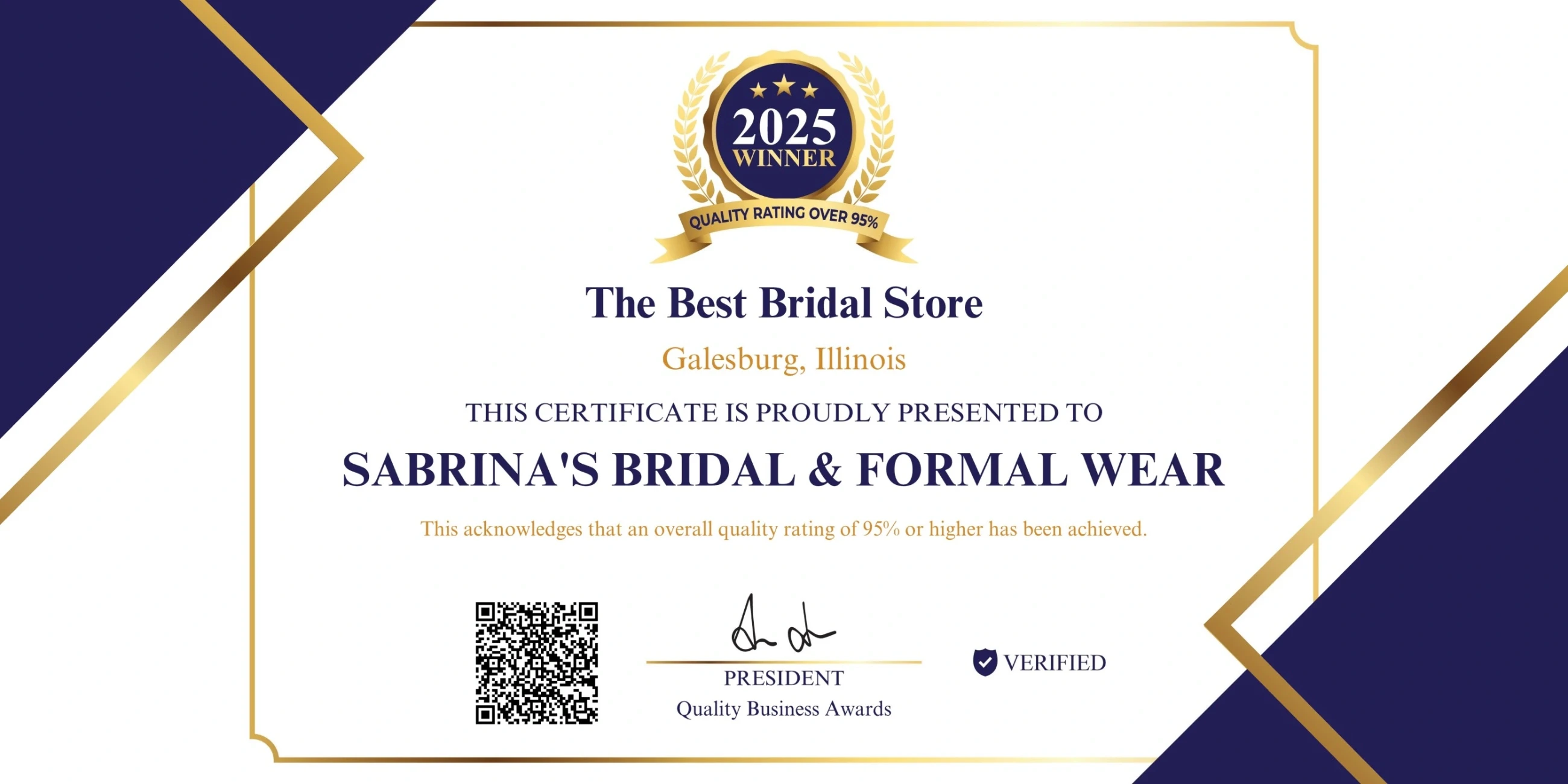 The best bridal store certificate desktop banner